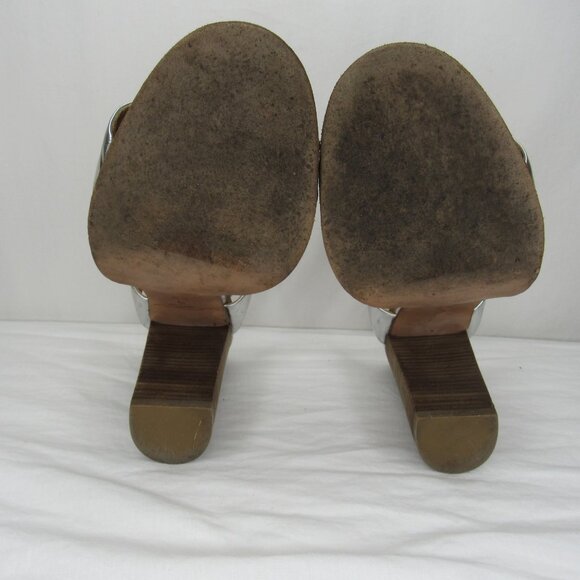 Coach LEXEY Metallic Silver Stacked Heels 4.5" Women's 8.5 - Picture 8 of 10